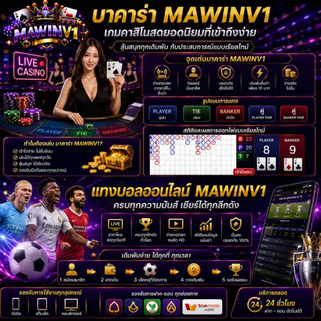 บาคาร่า MAWINV1 เกมคาสิโนสดยอดนิยมที่เข้าถึงง่าย