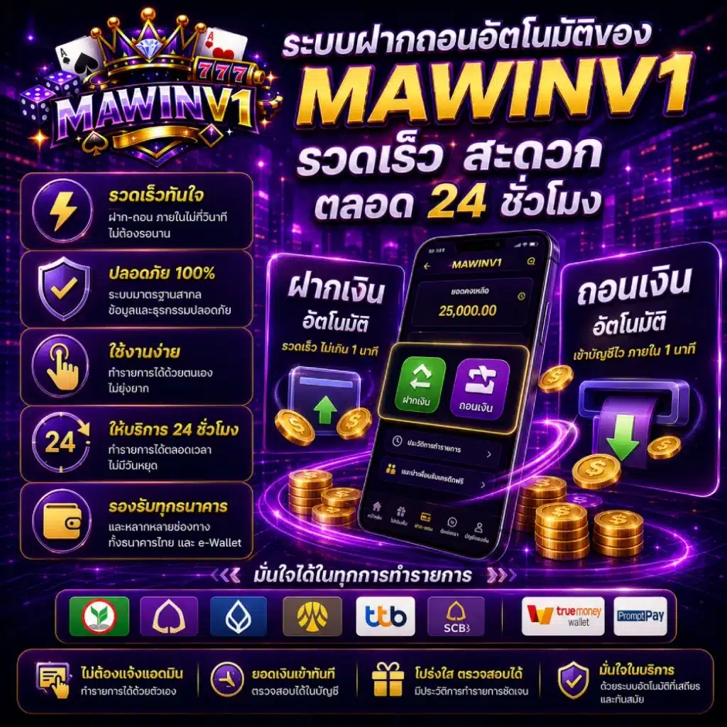 ระบบฝากถอนอัตโนมัติของ MAWINV1 รวดเร็ว สะดวก ตลอด 24 ชั่วโมง